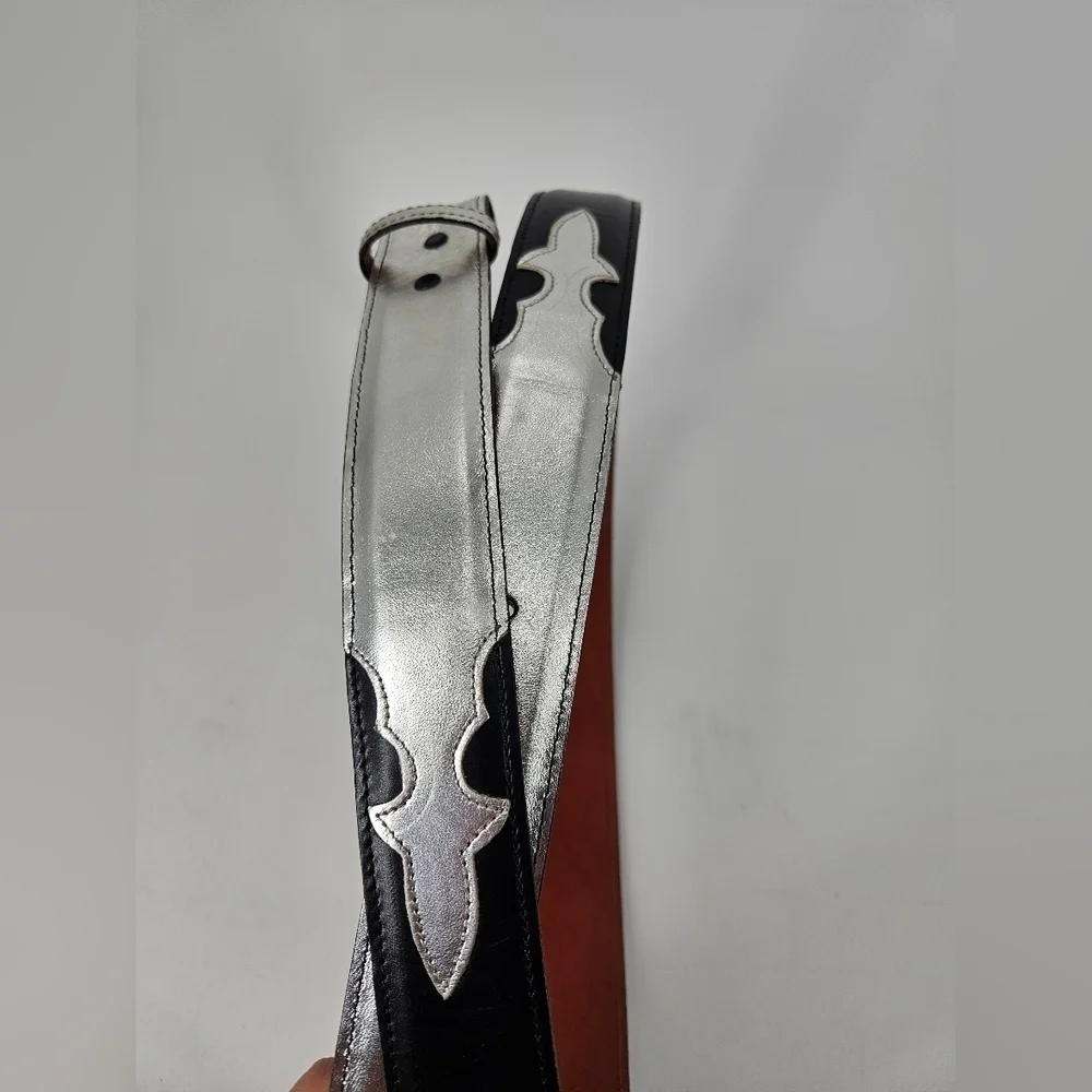 Custom BLACK with SILVER Genuine Leather Interchangeable BELT STRAP sz 45NOTE